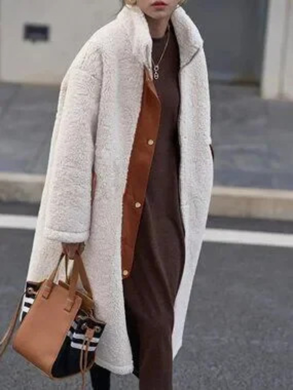 ZARA Apricot Casual Women's Zip-Up High Collar Loose Coat Jacket